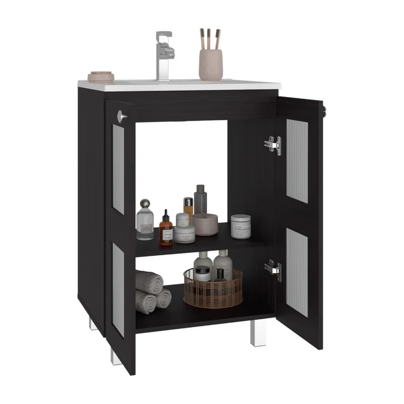 Mueble para Lavamanos Haysi, Wengue, Dos Puertas Abatibles y Entrepaño, Incluye Lavamanos ZF