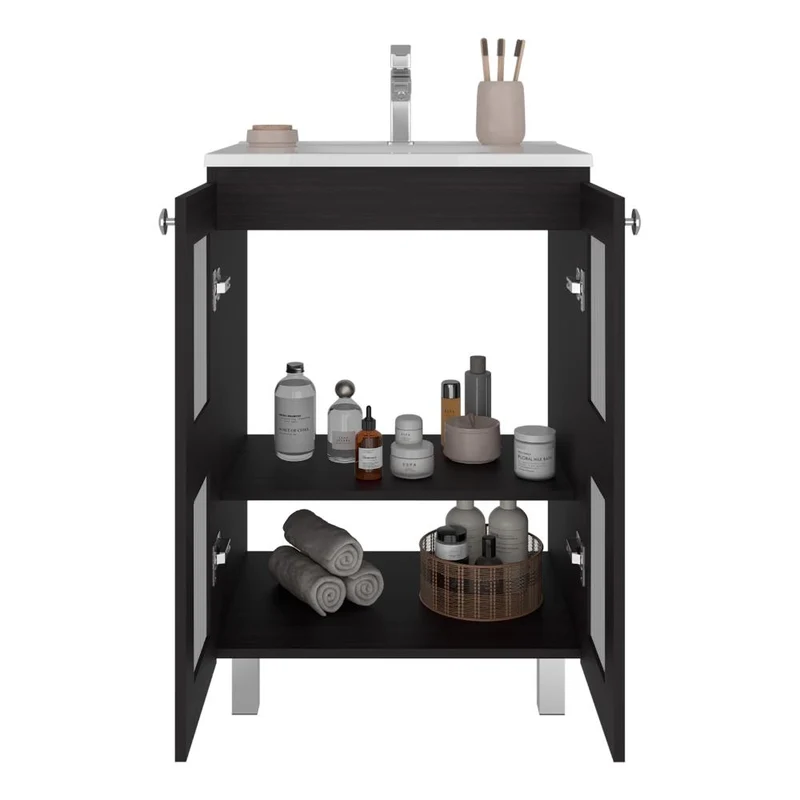 Mueble para Lavamanos Haysi, Wengue, Dos Puertas Abatibles y Entrepaño, Incluye Lavamanos ZF