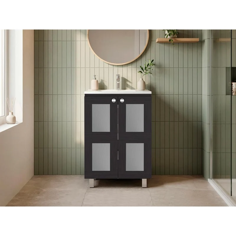 Mueble para Lavamanos Haysi, Wengue, Dos Puertas Abatibles y Entrepaño, Incluye Lavamanos ZF
