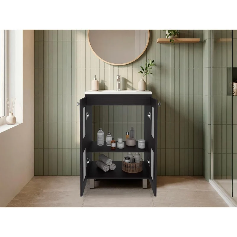 Mueble para Lavamanos Haysi, Wengue, Dos Puertas Abatibles y Entrepaño, Incluye Lavamanos ZF