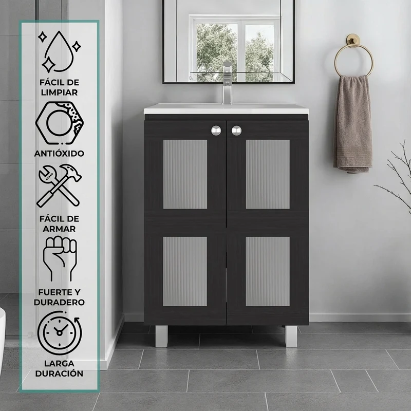 Mueble para Lavamanos Haysi, Wengue, Dos Puertas Abatibles y Entrepaño, Incluye Lavamanos ZF