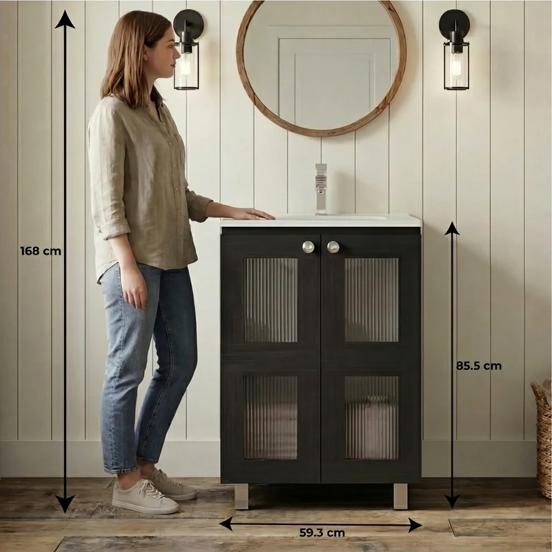 Mueble para Lavamanos Haysi, Wengue, Dos Puertas Abatibles y Entrepaño, Incluye Lavamanos ZF