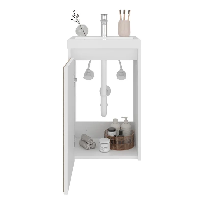 Mueble de Lavamanos Syra, Kronos Blanco Duqueza y Roble Natural, con Textura Ranurada Incluye Lavamanos ZF
