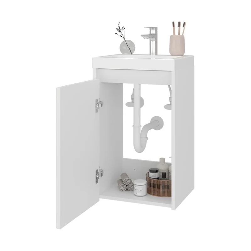Mueble de Lavamanos Syra, Kronos Blanco Duqueza y Roble Natural, con Textura Ranurada Incluye Lavamanos ZF