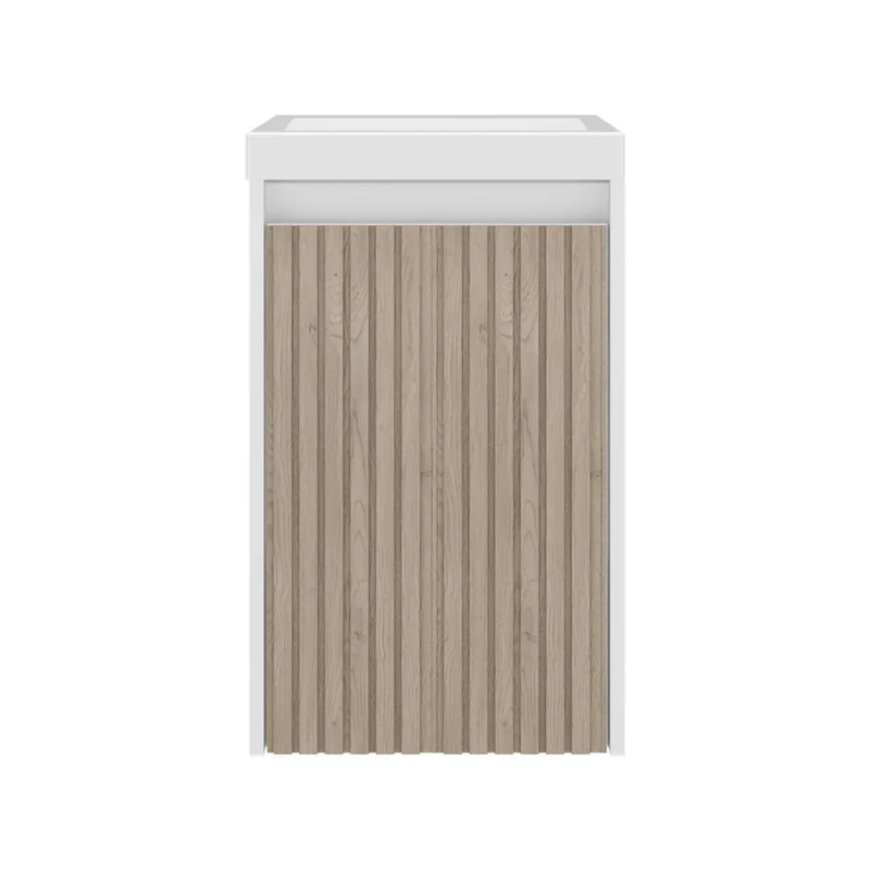 Mueble de Lavamanos Syra, Kronos Blanco Duqueza y Roble Natural, con Textura Ranurada Incluye Lavamanos ZF