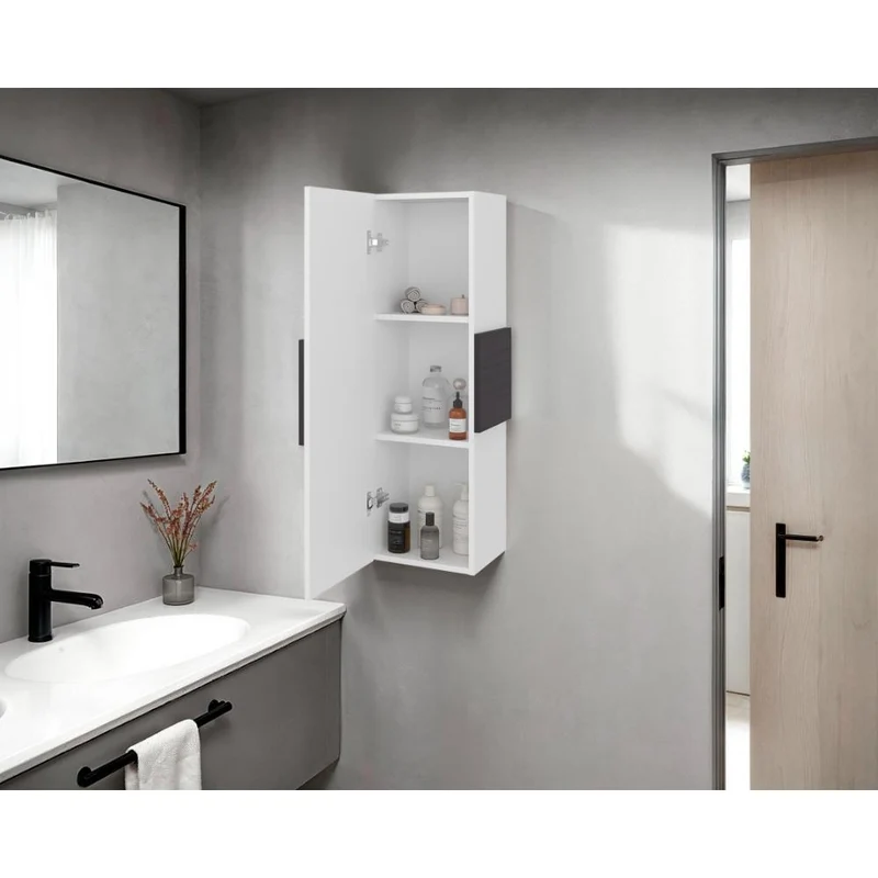 Gabinete de Baño Picasso, Kronos Blanco y Kronos Wengue, con Espacio para Guardar Objetos de Aseo ZF