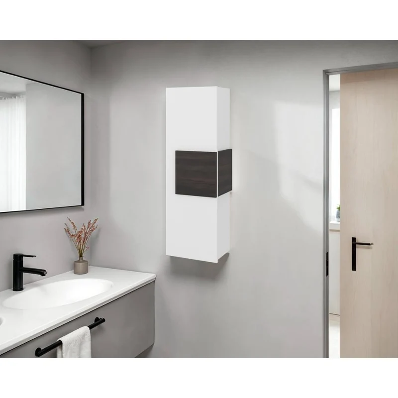 Gabinete de Baño Picasso, Kronos Blanco y Kronos Nogal, con Espacio para Guardar Objetos de Aseo ZF