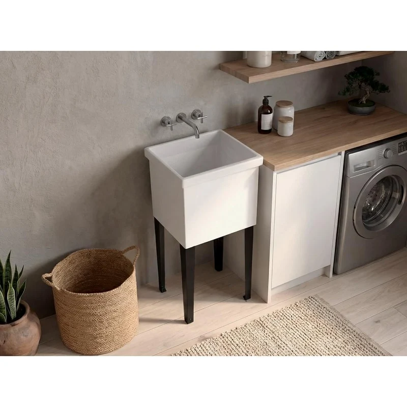 Mueble de Lavado Independiente Barium, Kronos Blanco, con Orificio para Drenaje Incluye Lavamanos No Grifería ZF