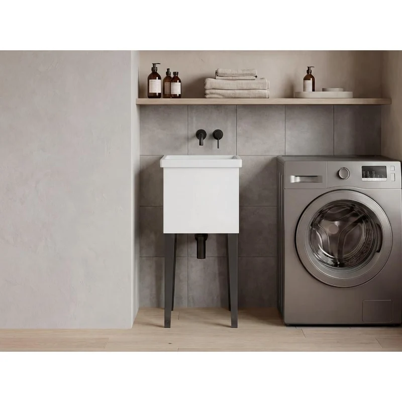Mueble de Lavado Independiente Barium, Kronos Blanco, con Orificio para Drenaje Incluye Lavamanos No Grifería ZF