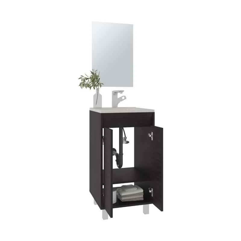 Combo Mueble para Lavamanos Brandy, Wengue, Incluye Lavamanos Praia 45 y Espejo ZF