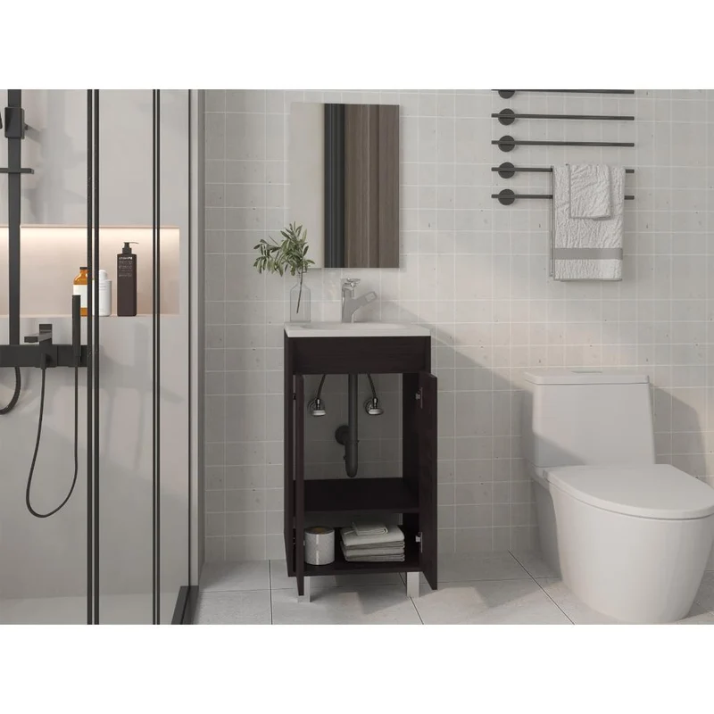Combo Mueble para Lavamanos Brandy, Wengue, Incluye Lavamanos Praia 45 y Espejo ZF