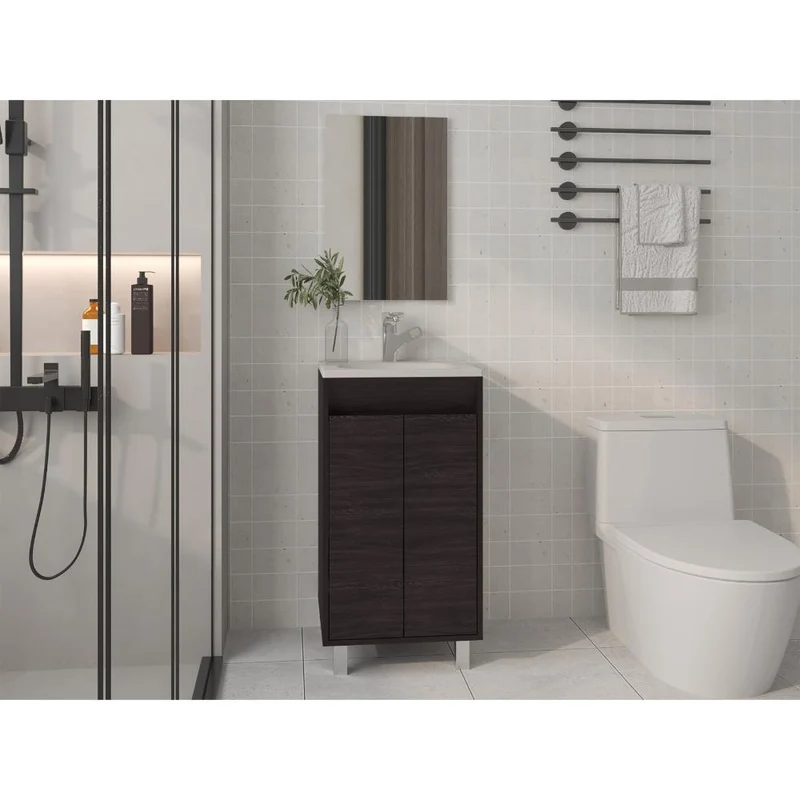 Combo Mueble para Lavamanos Brandy, Wengue, Incluye Lavamanos Praia 45 y Espejo ZF
