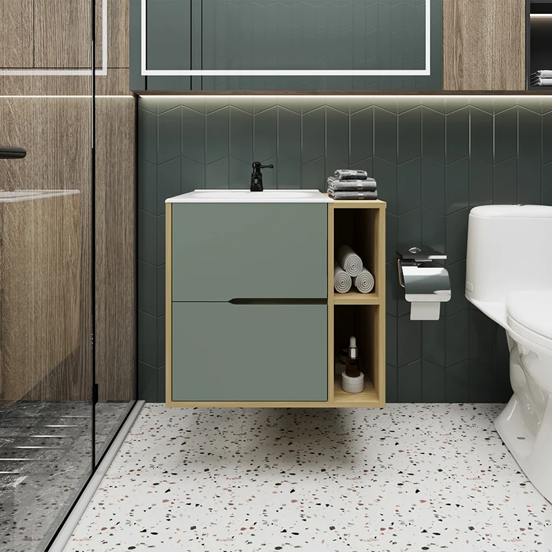 Mueble para Lavamanos Camen, Agave y Fresno Europeo, Incluye Lavamanos Corona en Porcelana Sanitaria
