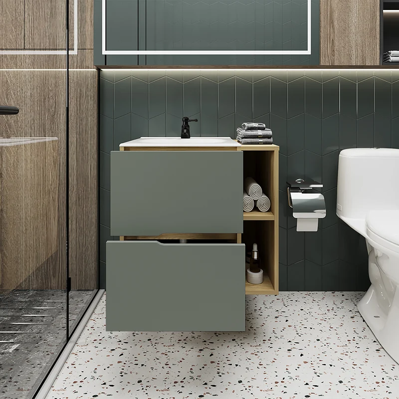 Mueble para Lavamanos Camen, Agave y Fresno Europeo, Incluye Lavamanos Corona en Porcelana Sanitaria