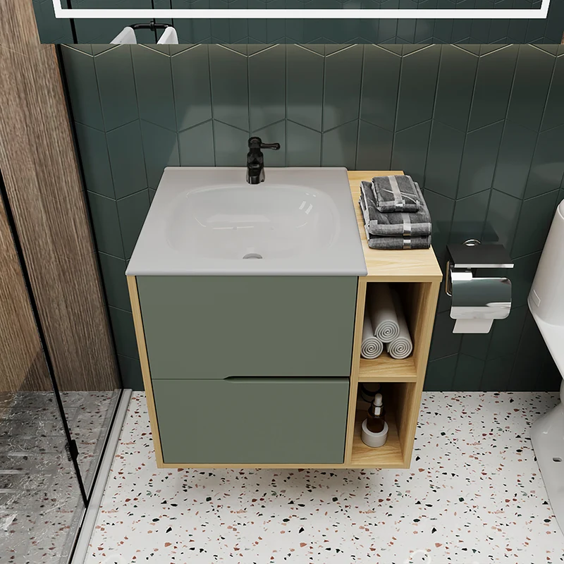 Mueble para Lavamanos Camen, Agave y Fresno Europeo, Incluye Lavamanos Corona en Porcelana Sanitaria