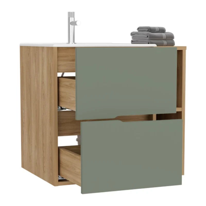 Mueble para Lavamanos Camen, Agave y Fresno Europeo, Incluye Lavamanos Corona en Porcelana Sanitaria
