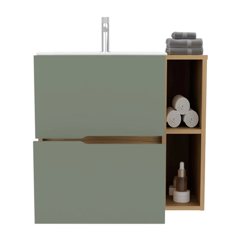 Mueble para Lavamanos Camen, Agave y Fresno Europeo, Incluye Lavamanos Corona en Porcelana Sanitaria