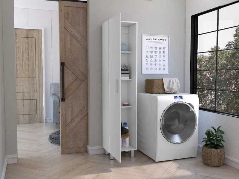 Mueble de Aseo Vinto, Blanco, con Colgador de Escobas ZF