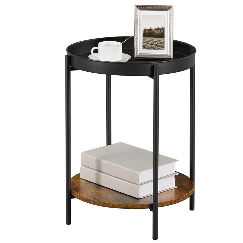 Mesa Auxiliar Tree, Negro y Roble, Ideal para Espacios Reducidos