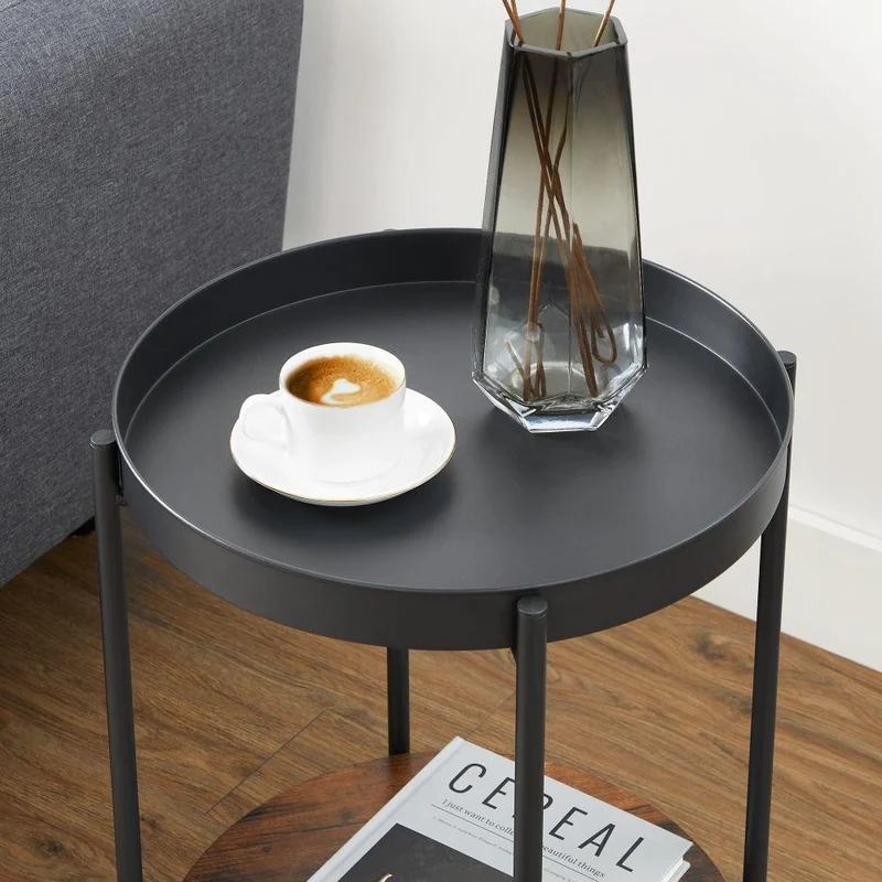 Mesa Auxiliar Tree, Negro y Roble, Ideal para Espacios Reducidos