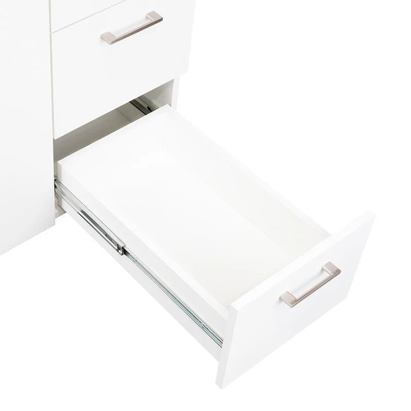 Gabinete Inferior Stella, Blanco Perla, con Dos Puertas Batientes y Tres Cajones Deslizables, con Mesón Izquierdo