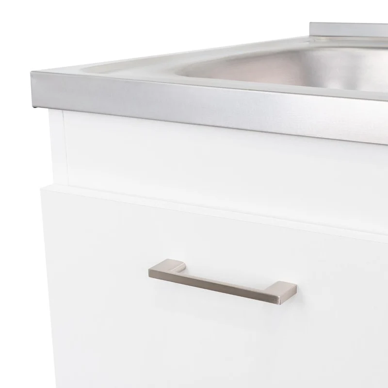 Gabinete Inferior Stella, Blanco Perla, con Dos Puertas Batientes y Tres Cajones Deslizables, con Mesón Izquierdo