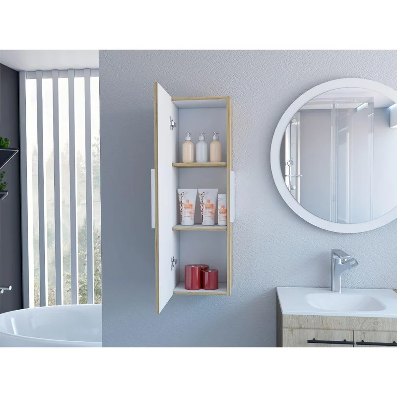 Gabinete de Baño Picasso, Blanco y Café Claro, con Espacio para Guardar Objetos de Aseo ZF