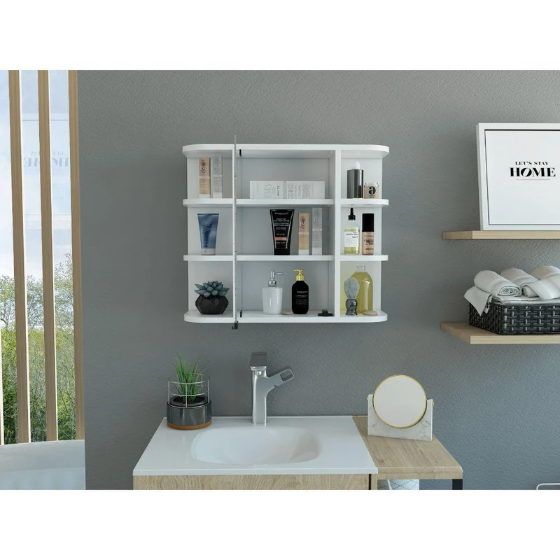 Gabinete de Baño Delio, Blanco, con una Puerta de Espejo Abatibley Seis Entrepaños ZF