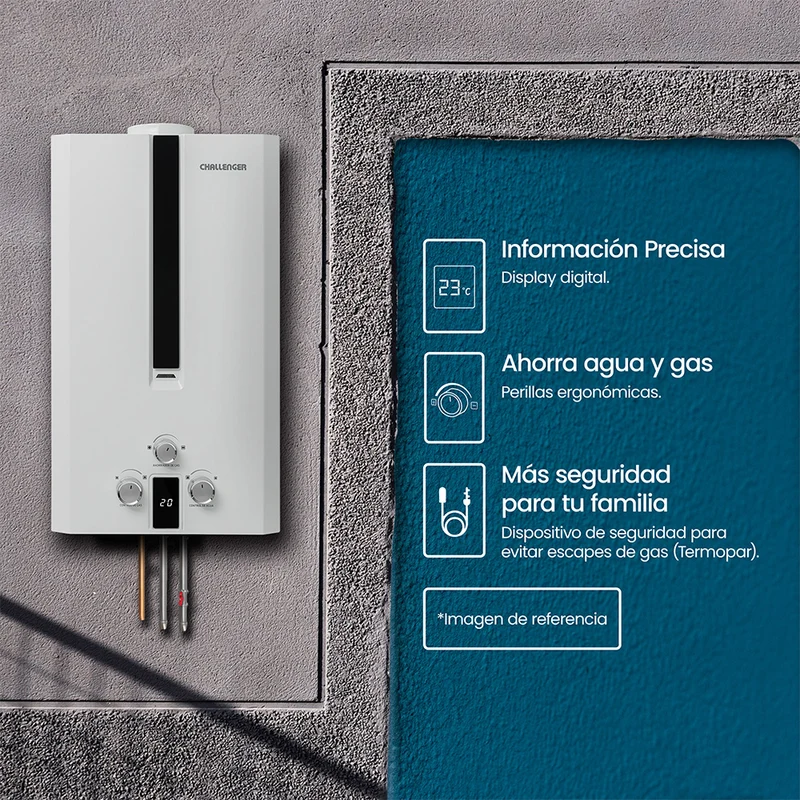 Calentador de Paso a Gas Challenger 6 lts Tiro Natural, Blanco