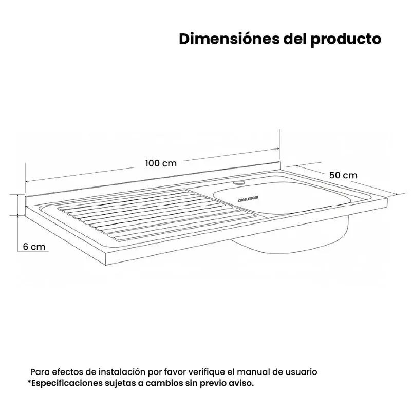 Mesón Poceta Challenger Derecho, en Acero Inoxidable