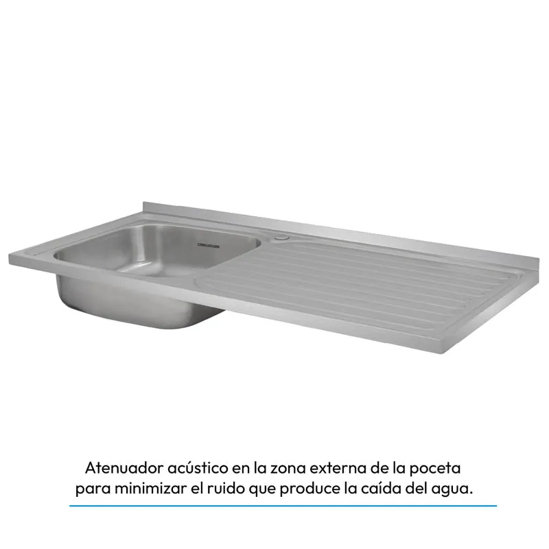 Mesón Poceta Challenger Izquiero, 1,20/POC, Acero Inoxidable