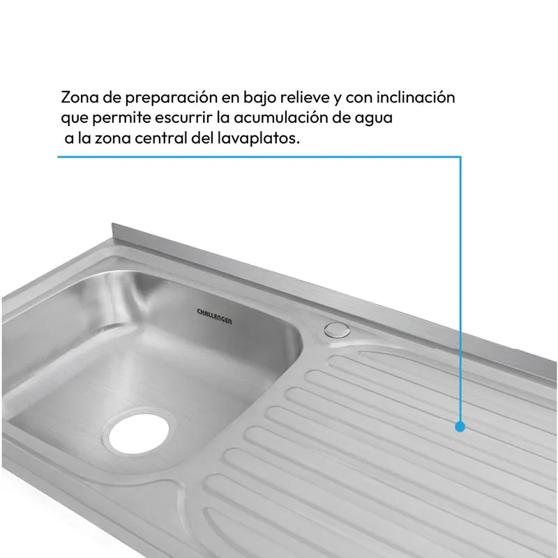Mesón Poceta Challenger Izquiero, 1,20/POC, Acero Inoxidable