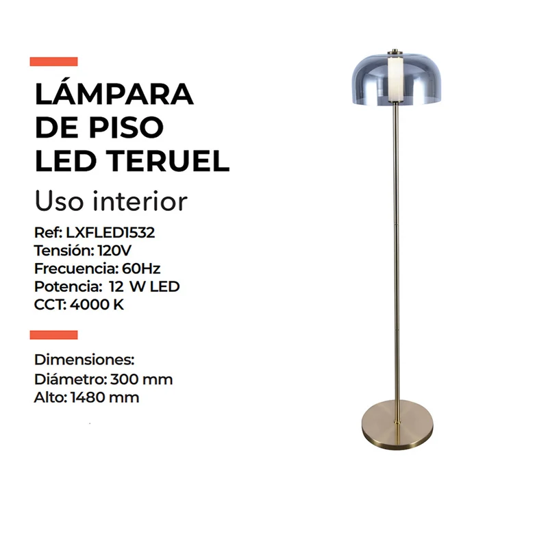 Lámpara de Piso LED Teruel, Dorado