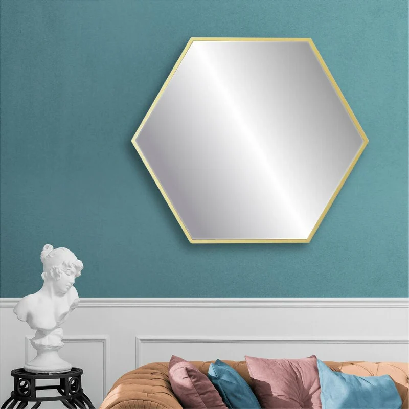Espejo de Pared - MDF - Hexa Dorado