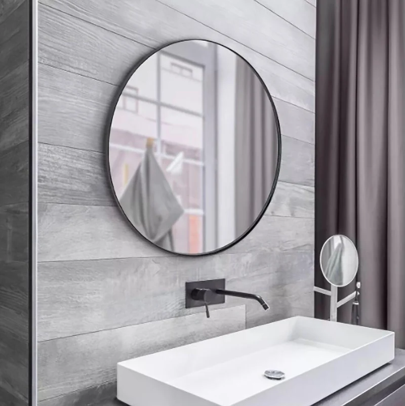 Espejo de Pared Circular Marco Negro MDF 60 cm para Baño o Sala