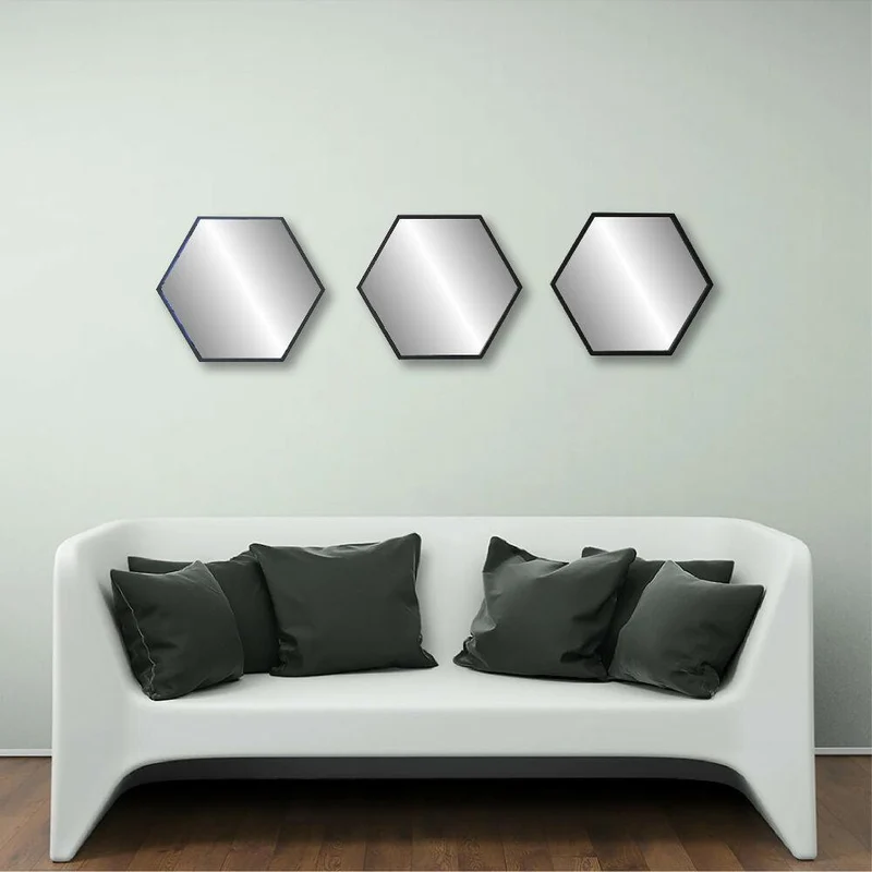 Set de Tres Espejos Hexagonales Negros