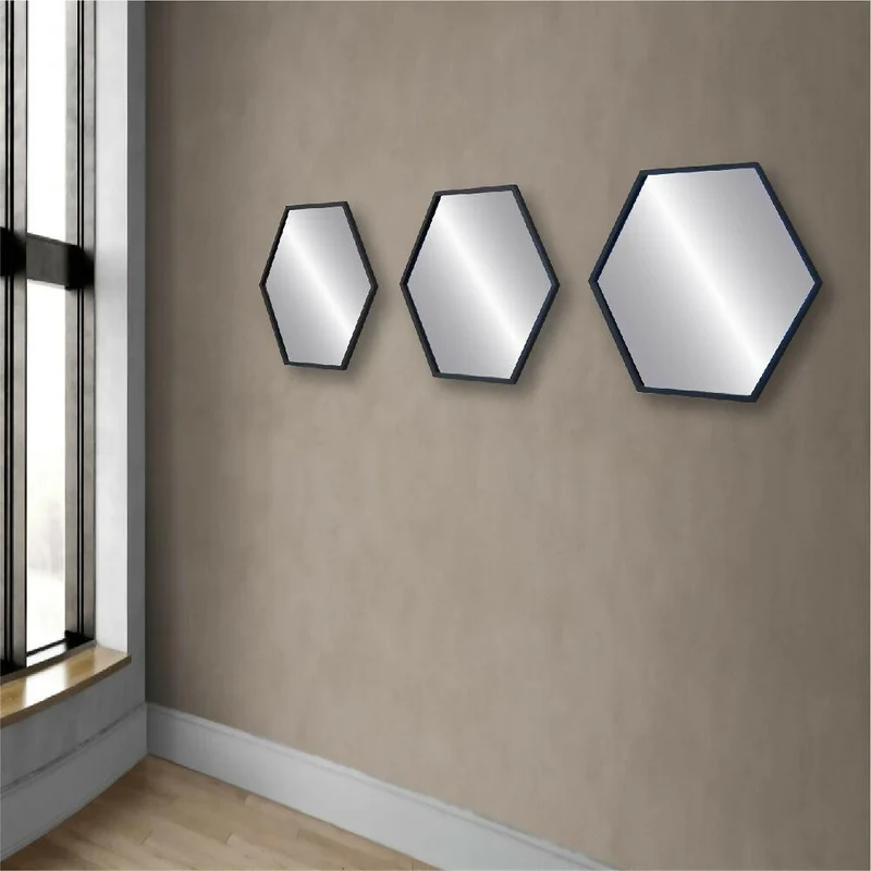 Set de Tres Espejos Hexagonales Negros