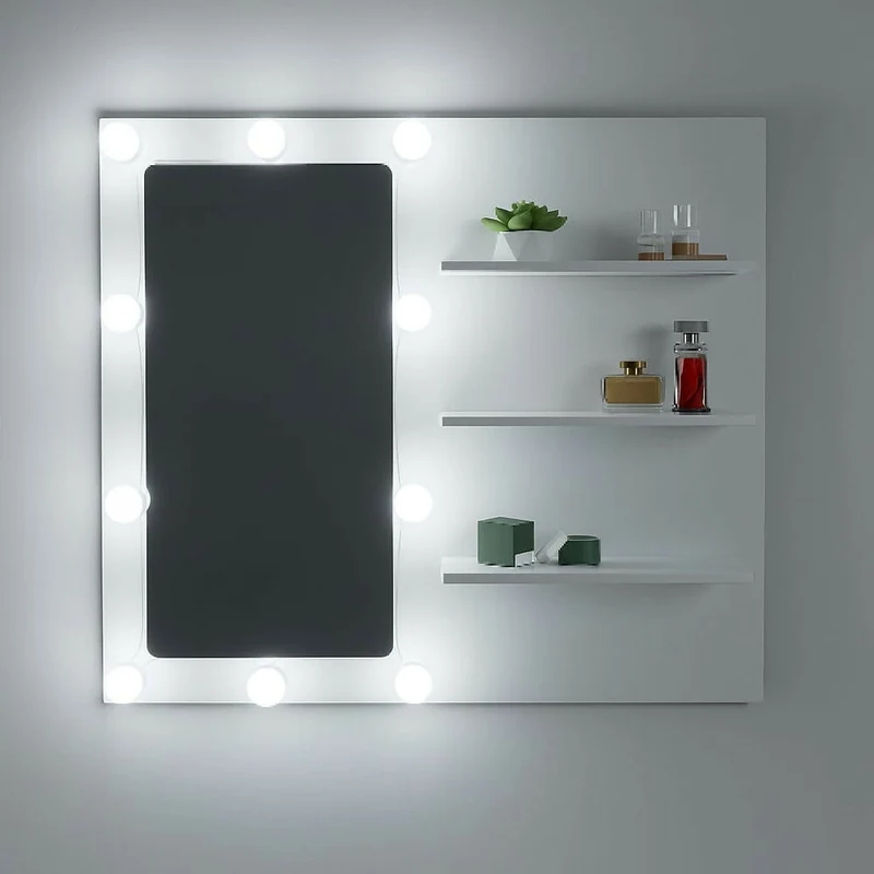 Tocador Holly con Luces LED 77x80x40cm Blanco + Silla Blanca