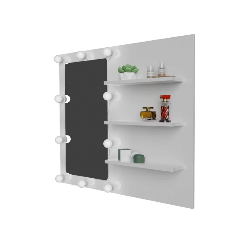 Tocador Holly con Luces LED 77x80x40cm Blanco + Silla Blanca