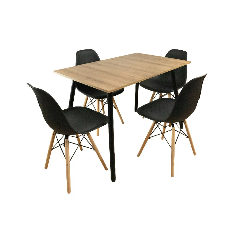 Combo Comedor Rectangular 4p (75x110x70) Amaretto + 4 Sillas Negras