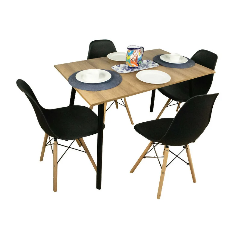 Combo Comedor Rectangular 4p (75x110x70) Amaretto + 4 Sillas Negras