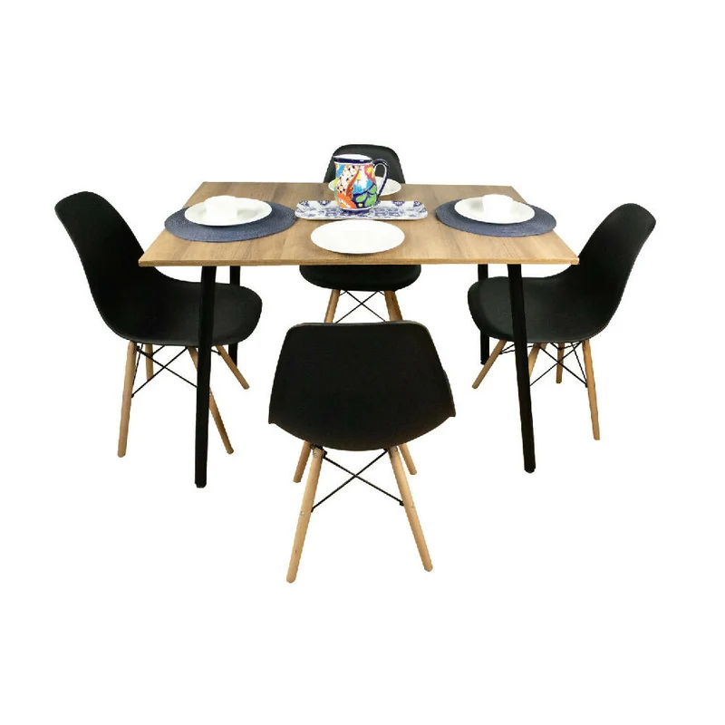 Combo Comedor Rectangular 4p (75x110x70) Amaretto + 4 Sillas Negras