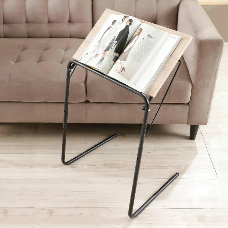 Mesa ajustable auxiliar de madera con estructura en acero piintado negro