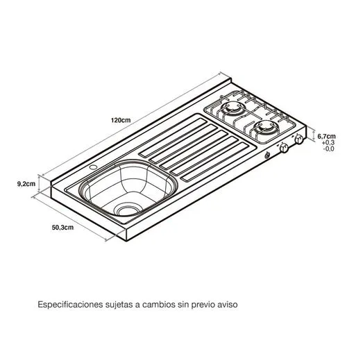 Mesón en Acero Inoxidable con Poceta Izquierda 120 cm