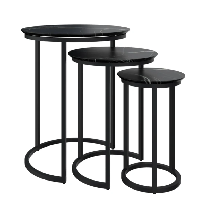Mesa de Centro Tipo Mármol Set de 3, Negro