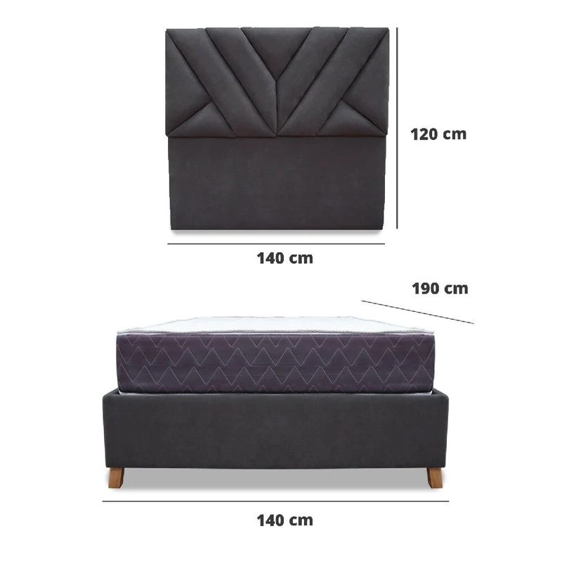 Combo Base Cama y Colchón Muller 140x190 Doble Más Espaldar