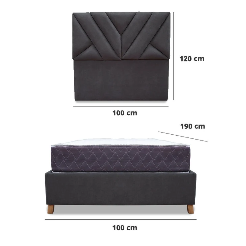 Combo Base Cama y Colchón Muller 100x190 Sencillo Más Espaldar