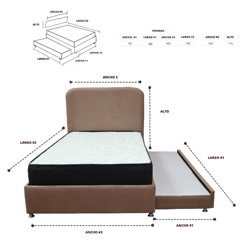 Combo Cama Tarima Nido Comfort 100 Sencillo Camel Más Espaldar