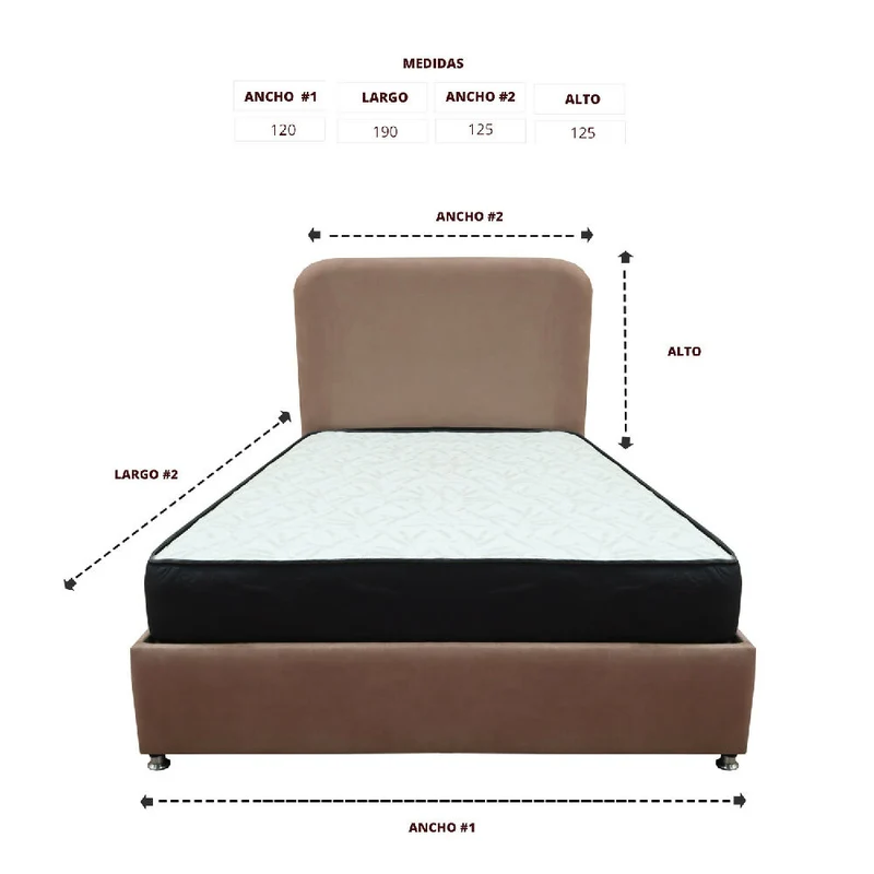 Combo Base Cama y Colchón Comfort 120 Semidoble Camel Más Espaldar