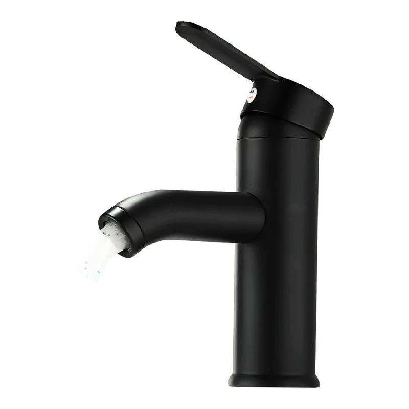 Grifería Baño Acero Inoxidable Negro Mate Monomando Redondo